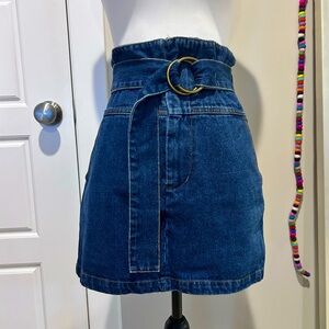 HONEY PUNCH Belted Denim Miniskirt High Waisted O-ring Belt